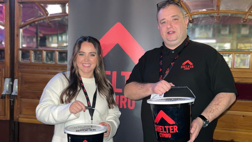 Lauren and Neil collecting donations at Cardiff Christmas Festival