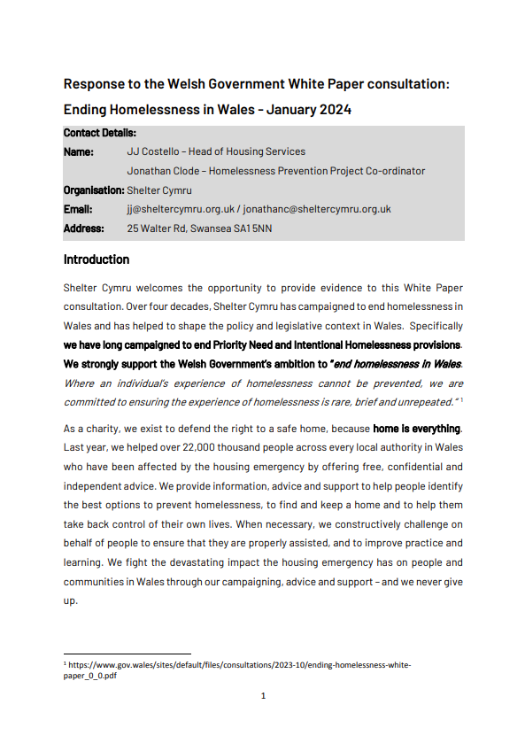 Ending homelessness response cover