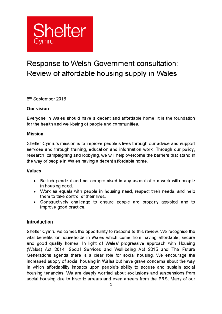 Response to the Welsh Government consultation: Review of affordable ...