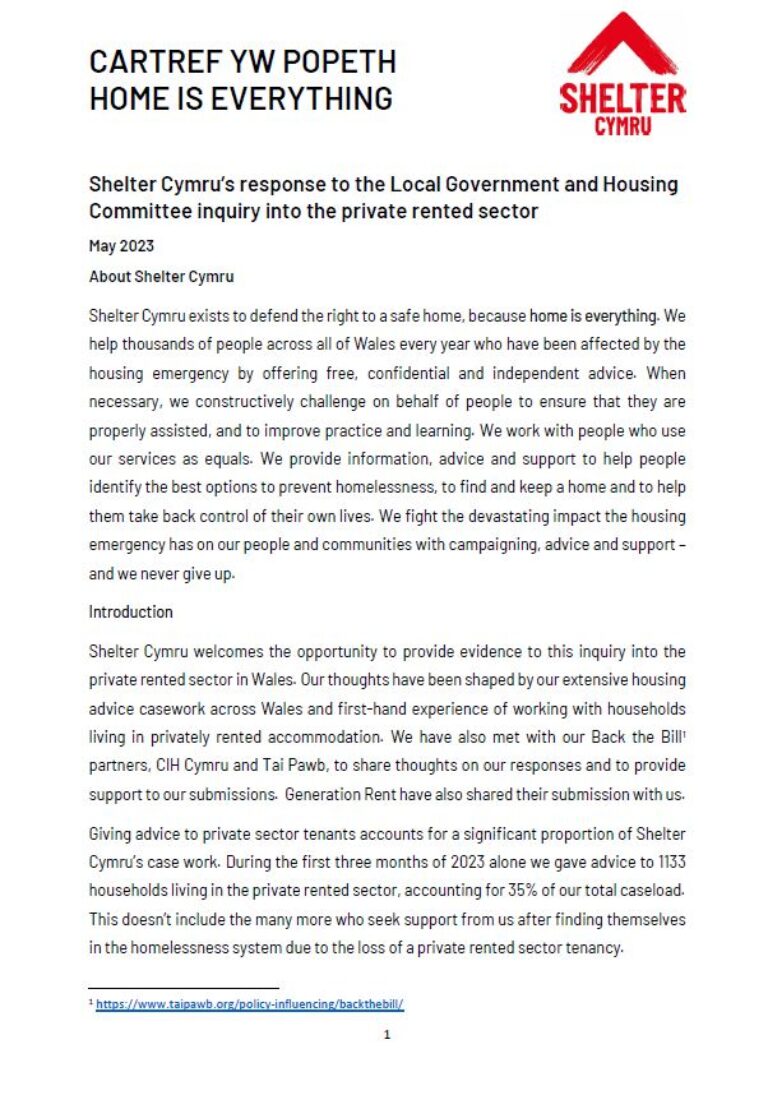 Shelter Cymru’s response to the Local Government and Housing Committee ...