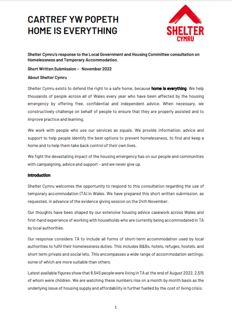 Shelter Cymru's response to the Local Government and Housing Committee ...