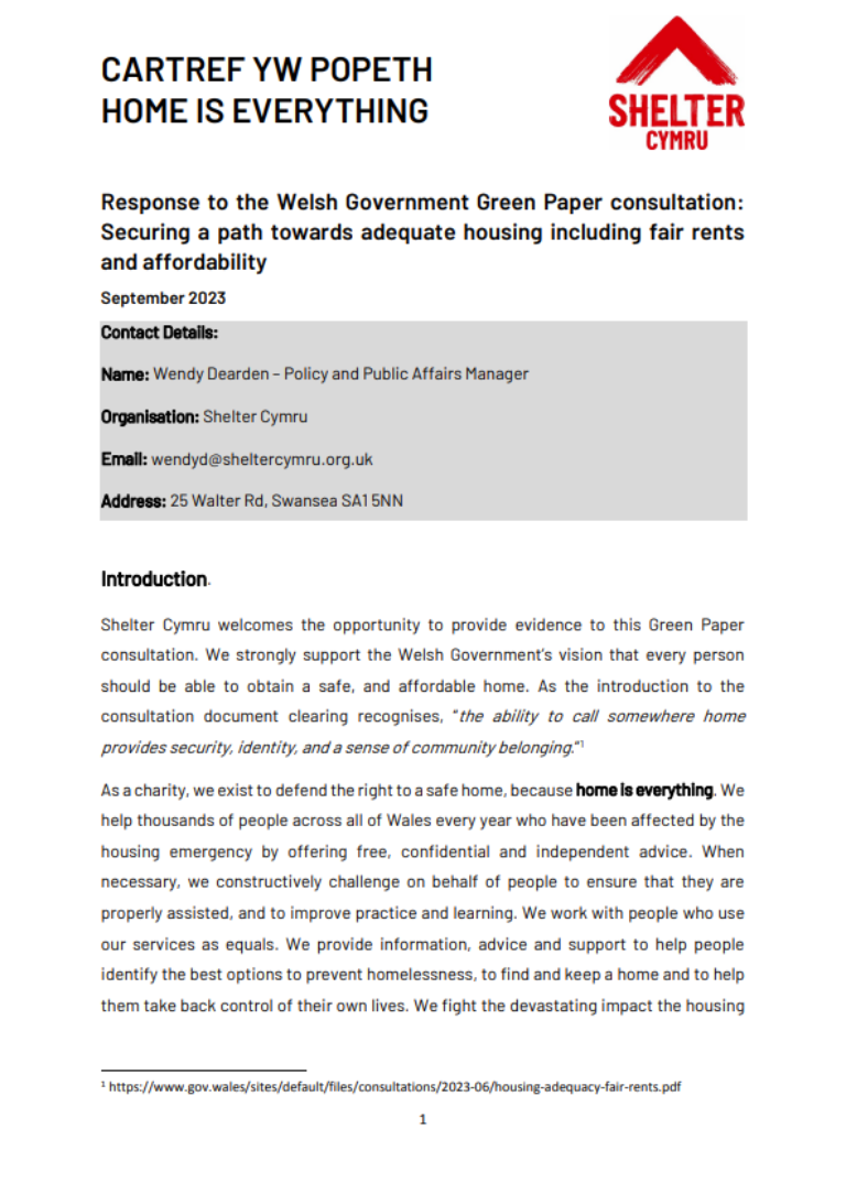 Shelter Cymru’s Response to the Welsh Government Green Paper ...
